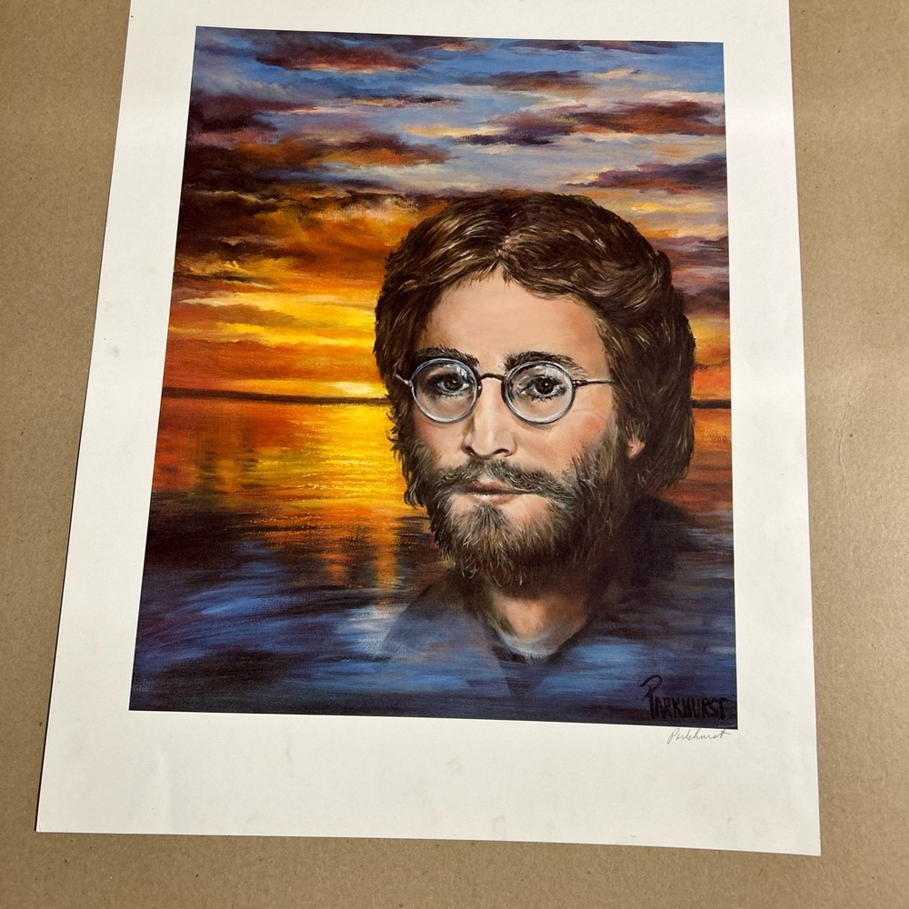 John Lennon portrait signed print, litho by artist Violet Parkhurst